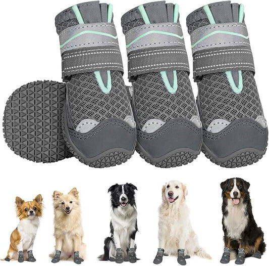 SlowTon Dog Shoes for Large Small Medium Dogs - Breathable Dog Boots for Summer Hot Pavement, Paw Protector for Outdoor Walking Winter Snow, Anti-Slip Rubber Dog Booties for Hardwood Floor (GY, 1)