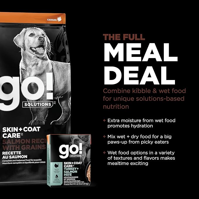 Go! Solutions Skin + Coat Care, Dry Dog Food, Large Breed Puppy Salmon Recipe with Grains, 25 lb Bag