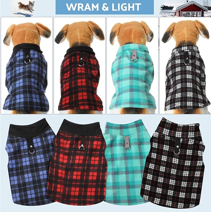 Weewooday 4 Pieces Winter Fabric Dog Sweaters with Leash Ring Soft Fleece Vest Pullover Pet Jacket Warm Dog Clothes Coats for Pet Puppy Cats Chihuahua(XS(Neck:8.3-9” Chest:12.2-13”))