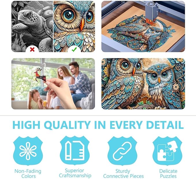 Wooden Puzzles for Adults - Embossed Owl Puzzle, Unique Shape Wooden Jigsaw Puzzle for Adults, Wood Puzzles Adult, Good Gift Idea for Family, Wall Art Home Decor (L-13.4 * 12.8in -285 Pieces)