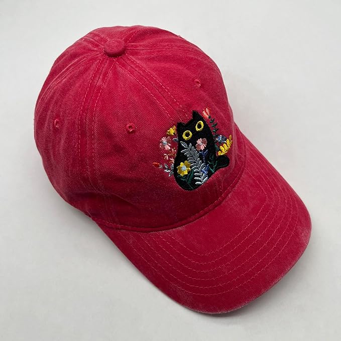Black Cat Hat,Ragdoll Cat Embroidered Adjustable Cotton Baseball Cap for Men Women,Gifts for Cat Lovers