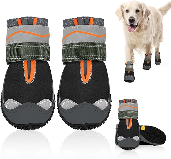 SlowTon Dog Shoes for Large Small Medium Dogs - Waterproof Dog Boots for Summer Hot Pavement, Paw Protector for Outdoor Walking Winter Snow, Anti-Slip Rubber Dog Booties for Hardwood Floor (B, 5)