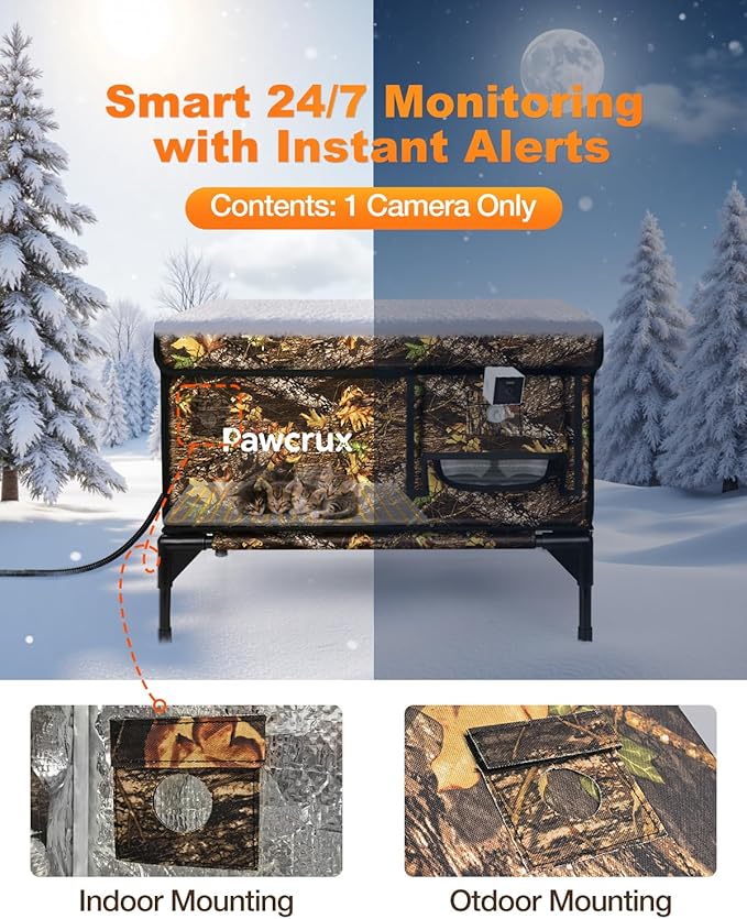 Weatherproof Heated Cat House for Outdoor in Winter, Heated Cat Bed Kitty Shelter with Cat Heating Pad, Insulated & Safe Escape Door, Warm House for Outside Stray Cat(Leaf Color, 17.6"x25.5"x17.9")