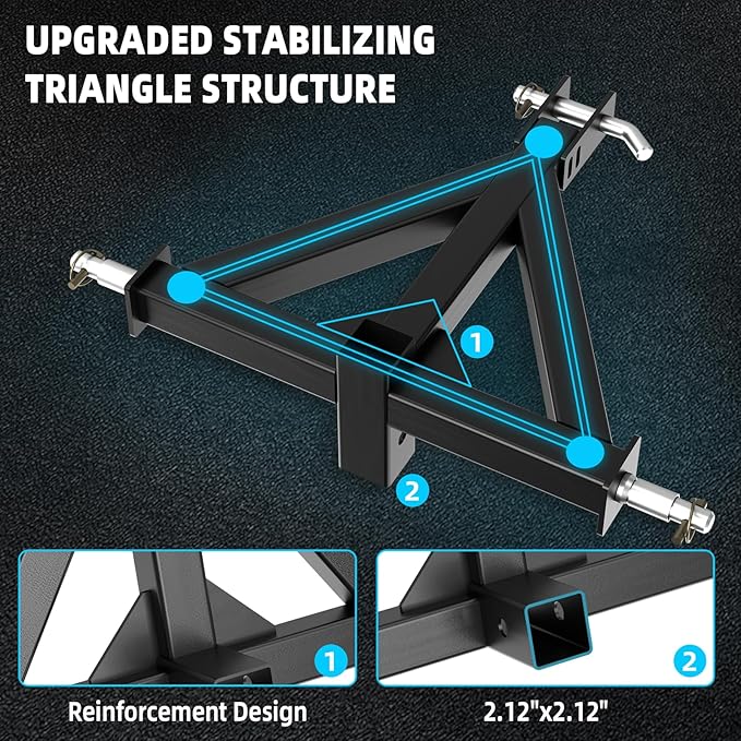 3 Point Hitch Receiver, 3 Point 2" Trailer Hitch Receiver with Pins, Drawbar Adapter Category 1 Tractor Tow Compatible for Kubota, Cat, John Deere, BX, LM25H, WLM Tractor, NorTrac, Yanmar, Kioti, Farm