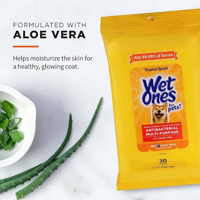Wet Ones for Pets Multi-Purpose Dog Wipes with Aloe Vera, 30 count - 24 pack | Dog Wipes for All Dogs in Tropical Splash Scent, Wet Ones Dog Wipes with Wet Lock Seal