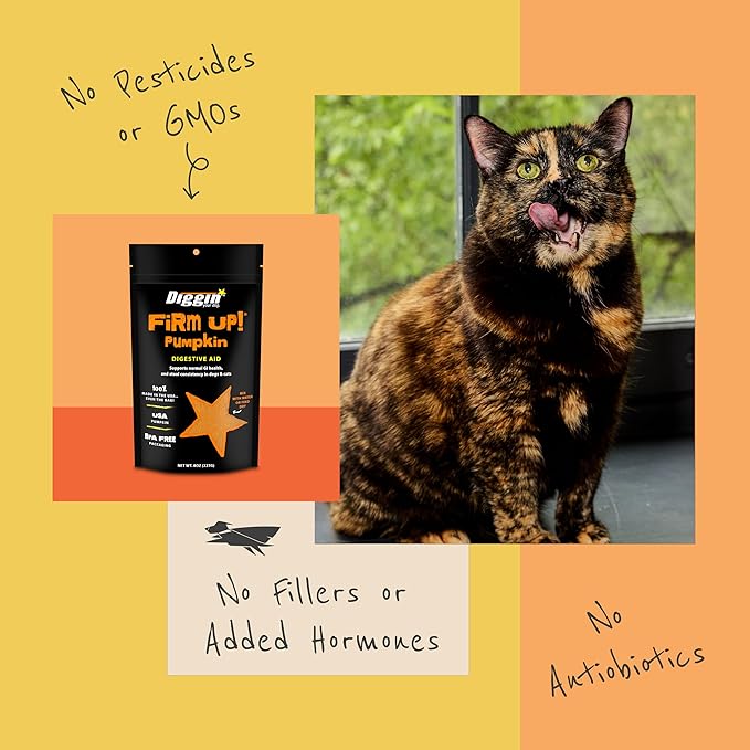 Diggin' Your Dog Firm Up! Pumpkin Bundle – Fiber Supplement with Pumpkin & Apple Fiber for Cat & Dog Digestive Support – Made in USA (Includes 16oz Bag + 1oz Trial Bar) (8oz)