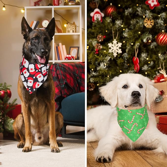 ADOGGYGO 4 Pack Dog Bandana Christmas Dog Scarf Triangle Bibs Kerchief Set Red Green Pet Christmas Costume Accessories Decoration for Medium Large Dogs (Large)
