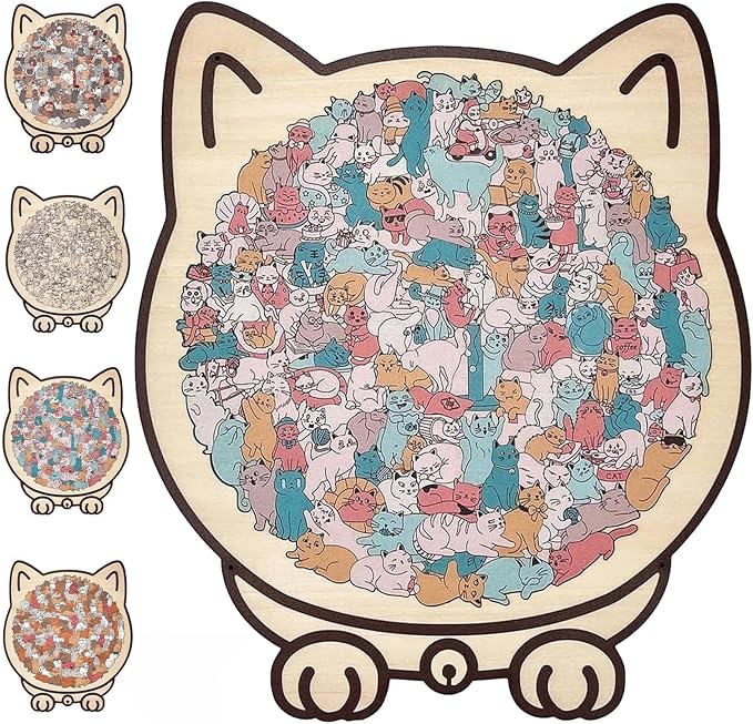 135-Piece Morandi-Colored Cat Shaped Wooden Jigsaw Puzzle, Cats Shaped Wooden Puzzle, Unique Animal Pieces, CreativePuzzle Gifts for Cats Lovers or Puzzle Fans, Home Decor (Macaron)