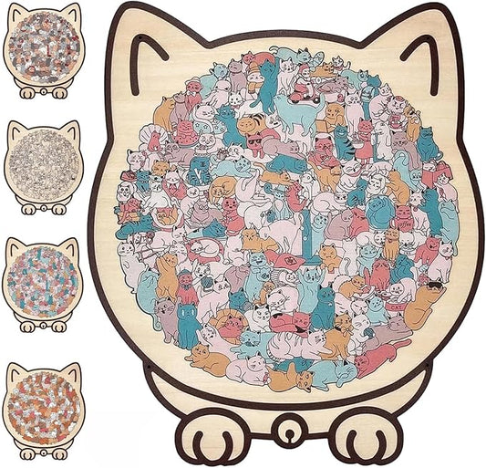 135-Piece Morandi-Colored Cat Shaped Wooden Jigsaw Puzzle, Cats Shaped Wooden Puzzle, Unique Animal Pieces, CreativePuzzle Gifts for Cats Lovers or Puzzle Fans, Home Decor (Macaron)