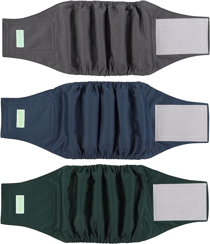 wegreeco Washable Male Dog Belly Band (Stylish Pattern)- Pack of 3 - Washable Male Dog Belly Wrap, Dog Diapers Male (Blue, Green, Charcoal, Small)
