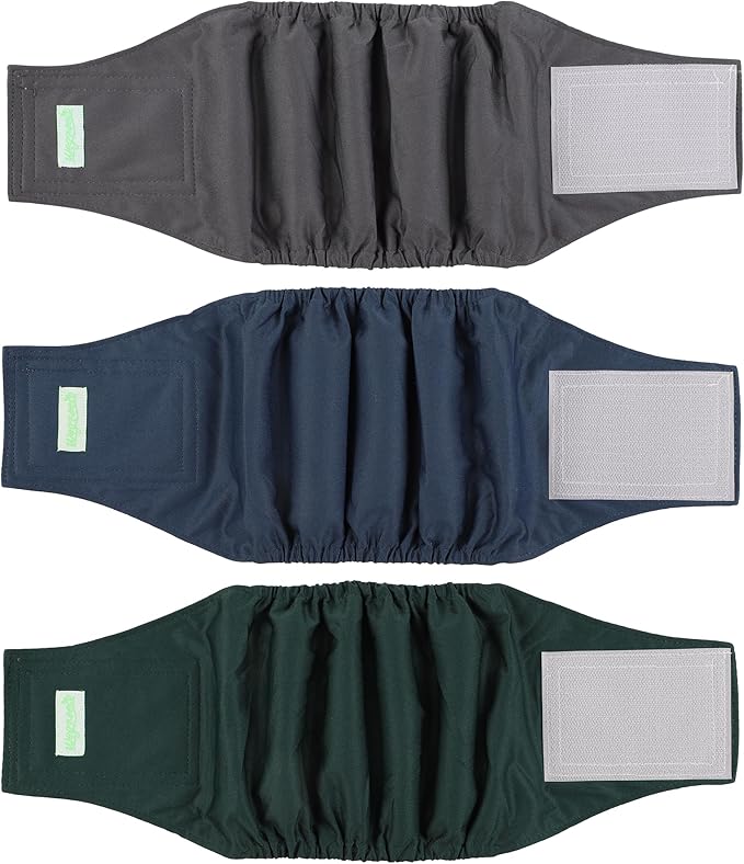 wegreeco Washable Male Dog Belly Band (Stylish Pattern)- Pack of 3 - Washable Male Dog Belly Wrap, Dog Diapers Male (Blue, Green, Charcoal, Medium)