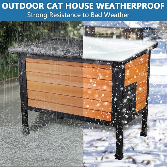 Outdoor Insulated Cat House Feral Cat Enclosure Cat Shelter Weatherproof for Winter with All-Round Foam Escape Door