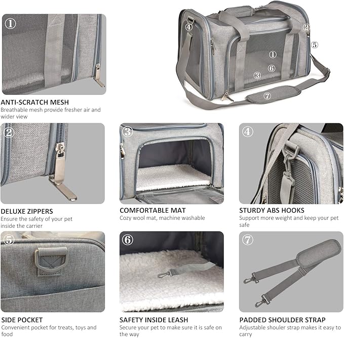 Henkelion Large Cat Carriers Dog Carrier Pet Carrier for Cats Dogs Puppies up to 25Lbs, Big Dog Carrier Soft Sided, Travel Puppy Carrier - Large - Grey