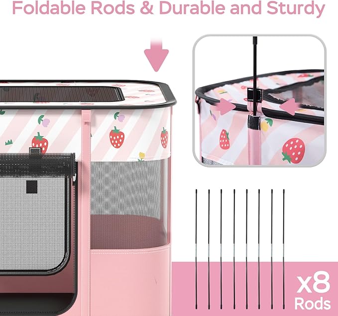 Dog and CAT pop Play Pen,Pets Houses for Dogs and Cats,Indoor&Outdoor Exercise Pen Dog Tent Puppy Playground Large (L, Pink)