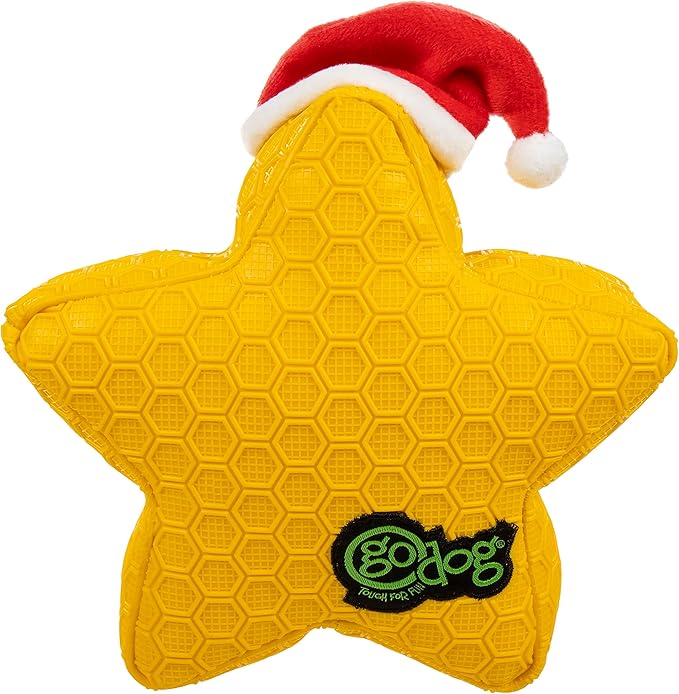 goDog Holiday Collection Mixed Materials TPE-Plush Holiday Star Squeaky Dog Toy, Chew Guard Technology - Yellow, One Size