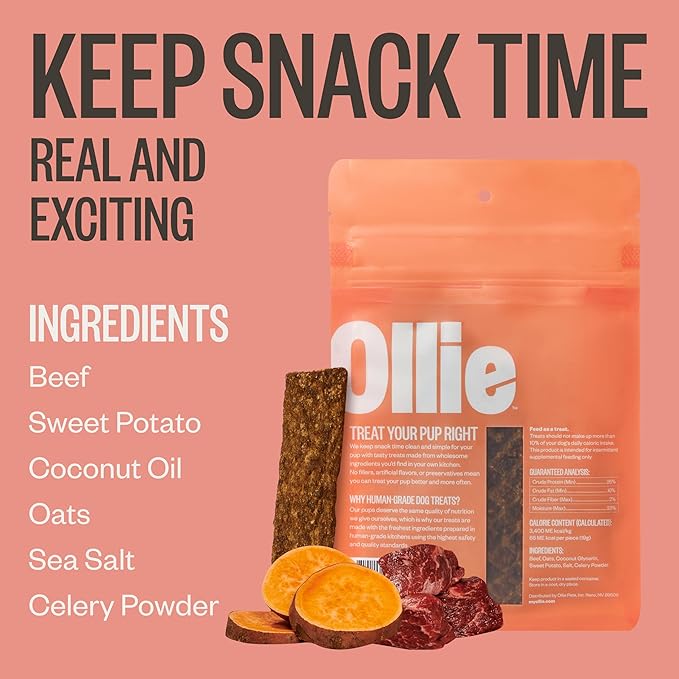Ollie Beef & Sweet Potato Jerky Dog Treats, 5 oz Pack of 1, All Natural, Healthy Snacks, Made with Real Meat, Human Grade, for Dogs