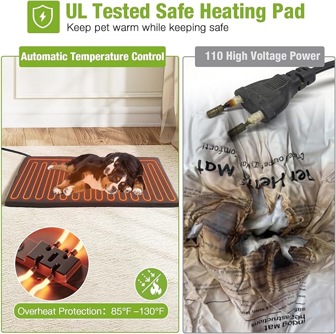 GUTINNEEN Extra Large 60" Heated Dog House Outdoor Dog Kennel with Safe Heated Pad, Chew-Proof Metal Frame and Rotating Food Bowl for Large Dog Breeds, 60" L x 36" W x35.4 H (Brown)