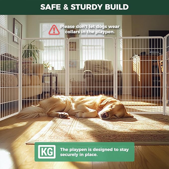 FXW Homeplus Unleashed Indoor Dog Playpen - Stress-Free and Safe Play, Heavy Duty 45 Inch 12 Panels Dog Pen for Large Dogs, White│Patented