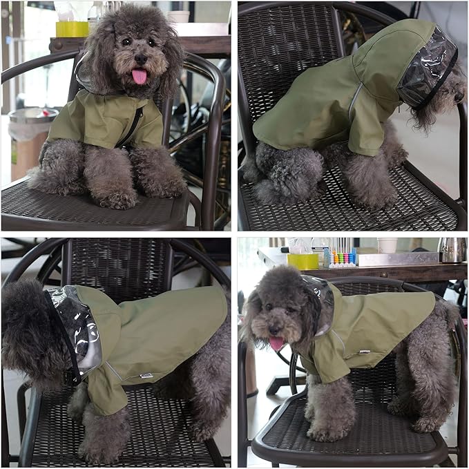 LoveLonglong Premium Waterproof Dog Raincoat with Reflective Safety Features Pet Raincoats for Large Medium Small Dogs Khaki XL