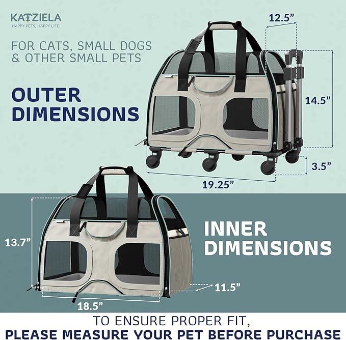 Katziela Pet Carrier - Airline Compliant Dog Carrier - TSA Approved Pet Carrier for Small Dogs and Cats - Soft FAA Travel Airplane Dog Carrier Luggage (White/Blue-Pro)