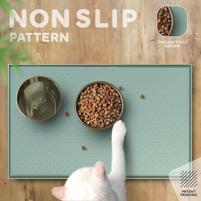 Dog Food Mat - 24x15 Raised Edges Dogs Mat for Food and Water Prevent Spill, Waterproof Cat Food Mats Protect Floors, Easy Clean Dog Bowl Mats for Food and Water, Silicone Pet Feeding Placemats