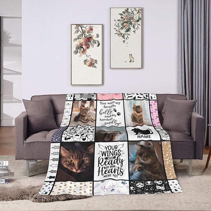 Funnylife Cat Memorial Blanket - Personalized Cat Loss Keepsake, 30" x 40"