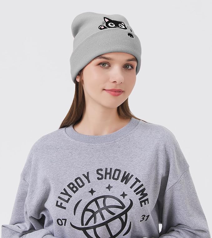 Cat Beanie Hats for Women Cute Cat Lovers Gifts Women's Winter Animal Knitted Hats for Girls