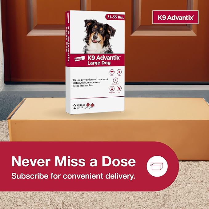 K9 Advantix Flea, Tick & Mosquito Prevention for Dogs 21-55 lbs. | Flea Drops for Large Dogs | Apply Monthly | 2 Treatments