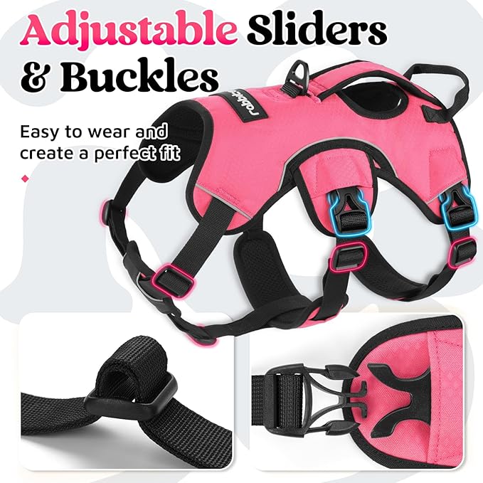 rabbitgoo Escape Proof Dog Harness, Soft Padded Full Body Pet Harness, Reflective Adjustable No Pull Vest with Lift Handle and Leash Clip for Large Dogs Walking Hiking Training, L, Pink