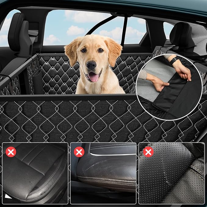Back Seat Extender for Dogs Hard Bottom Dog Car Seat Cover for Back Seat Heavy Duty Scratch Proof Nonslip Durable Soft 100% Waterproof Dog Hammock for Car Truck SUV
