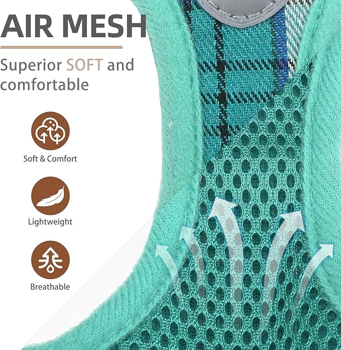 PUPTECK Adjustable Dog Harness Collar and Leash Set Step in No Pull Pet Harness for Small Medium Dogs Puppy and Cats Outdoor Walking Running, Soft Mesh Padded Reflective Vest Harnesses, Lake Green XS