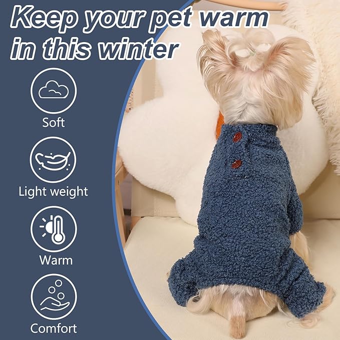 Dog Sweaters for Small Dogs Winter Dog Pajamas Sized Dogs Boy Girl Fleece Pet Clothes Puppy Outfit 4 Legs Jumpsuits for Chihuahua Yorkie Cat Apparel (Blue, XX-Small)