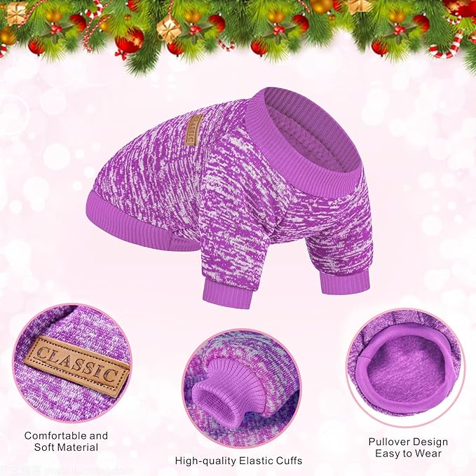 2 Pieces Pet Dog Classic Knitwear Sweater, Fleece Coat for Small,Medium Dogs,Warm Pet Dog Cat Clothes,Soft Puppy Customes for Chihuahua Yorkshire Tzu (Pink Purple,XXS)