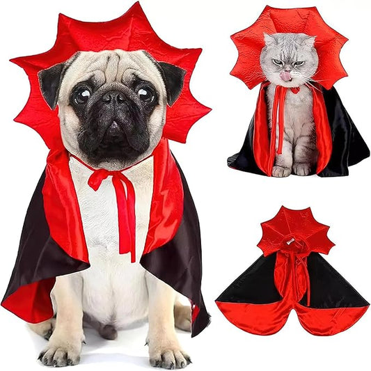 Halloween Pet Cape Custom, Gothic Cat Dogs Robe Decor, Vampire Cloak Wizard Outfit Pets Clothes Accessories for Witch Cosplay Apparel for Small Medium Dogs Cats Supplies(Red)