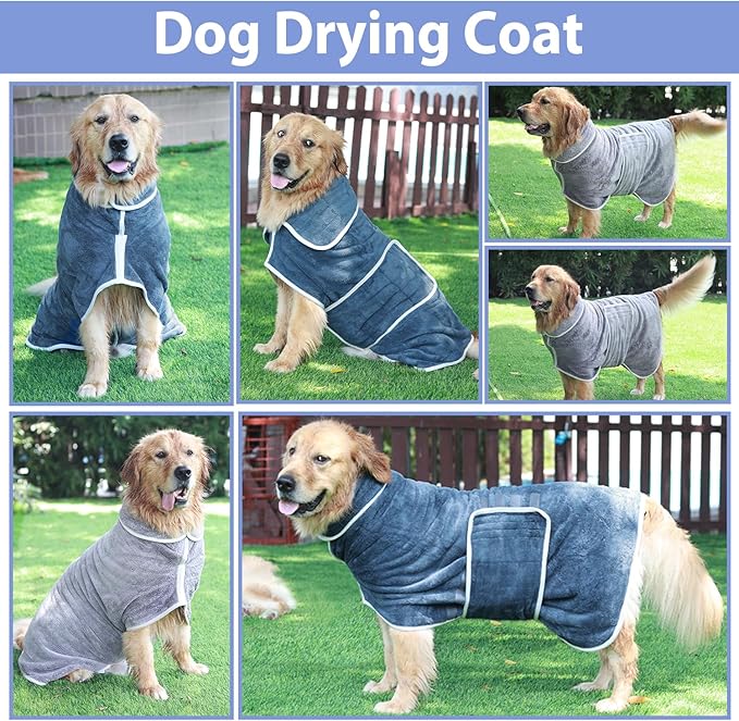 Dog Bathrobe Towel Dog Drying Coat - Super Absorbent Bath Robe for Drying Dogs Large, Soft Adjustable Collar & Belly Strap Fast Drying Coat Pet Dog Cat Bath Robe Towel (Purple, Medium)