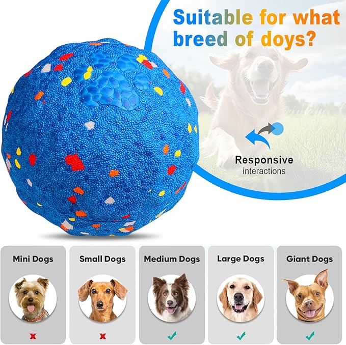 TVM Interactive Dog Toys Ball, Automatic Moving, Bouncing Chew Toys, E-TPU Material, Suitable for Large and Medium-Sized Dogs, Used for Boredom Relief and Daily Training, USB Rechargeable