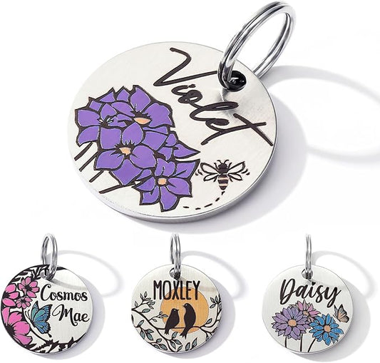 MYXGY Colorful Dog Tags Personalized, Engraved Dog Tags with Colored Printing for Pets, Customizable Cat Collar Holder Tag (Violet)