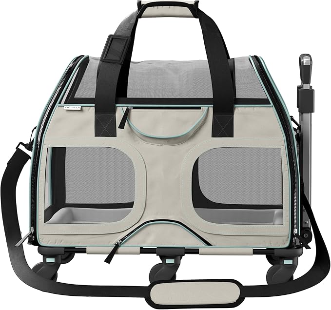 Katziela Pet Carrier - Airline Compliant Dog Carrier - TSA Approved Pet Carrier for Small Dogs and Cats - Soft FAA Travel Airplane Dog Carrier Luggage (White/Blue-Pro)