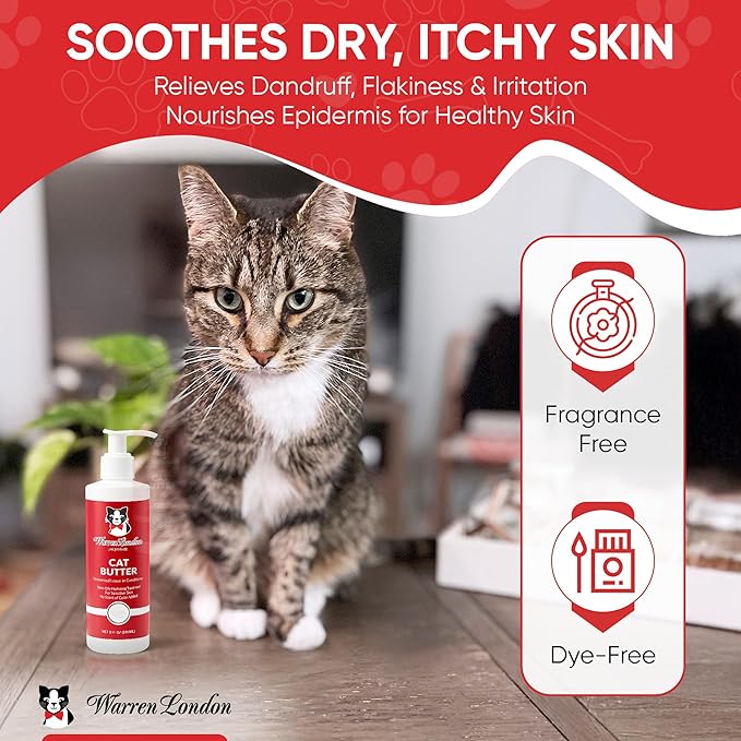 Warren London Cat Hydrating Butter | Unscented Leave-in Conditioner Lotion for Soft, Shiny Fur | Deep Moisture & Detangling for All Breeds