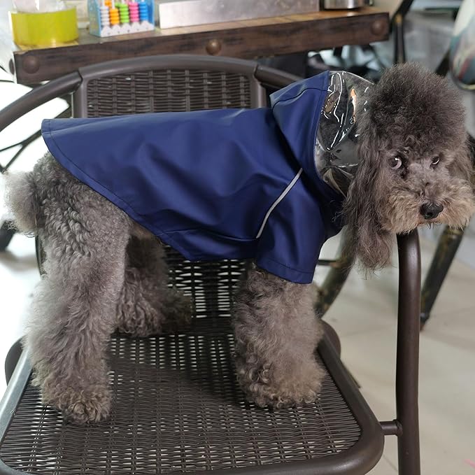 LoveLonglong Premium Waterproof Dog Raincoat with Reflective Safety Features Pet Raincoats for Large Medium Small Dogs Navy Blue M