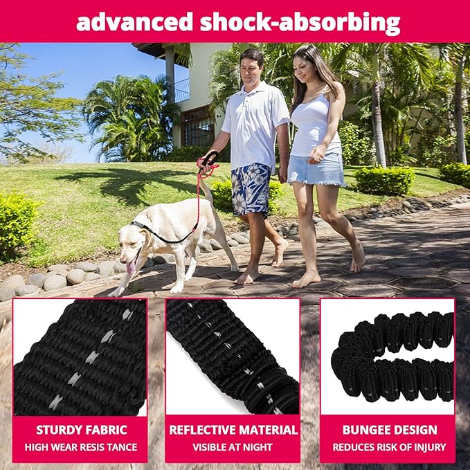 Rope Dog Leash 6 FT: Heavy Duty Leashes with Swivel Lockable Hook Reflective Threads Bungee and Padded Handle - Dog Lead for Large Small Medium Dogs Outside Walking Hiking Pink