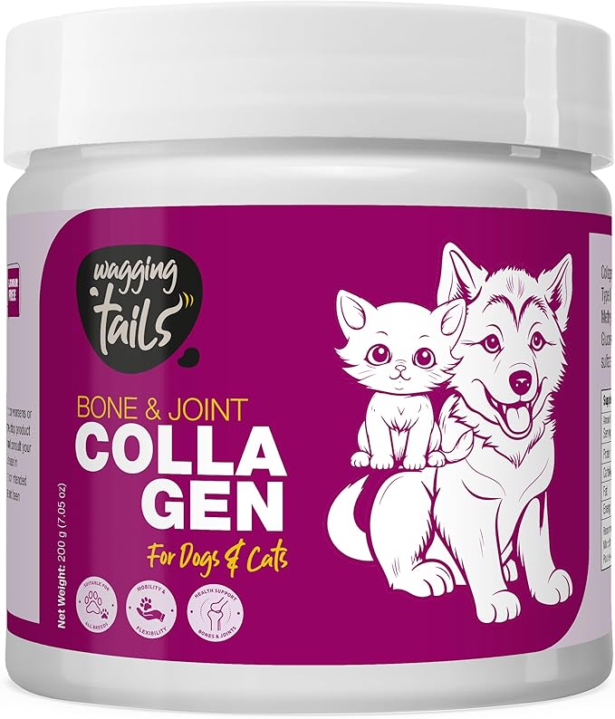 Bone & Joint Collagen Topper for Dog & Cat – UC-II Undenatured Type II, I & III Collagen Peptides – Supplement for Mobility, Flexibility & Cartilage Health – Unflavoured Powder Easy to Digest – 7 oz