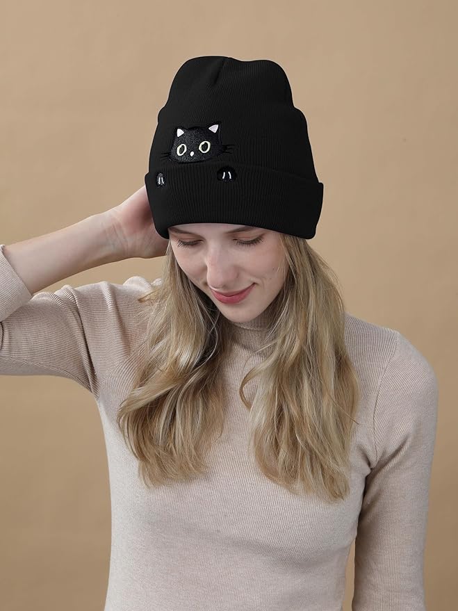 Cat Hat Beanie for Lovers - Cute Women's Embroidery Themed Gifts for Mom - Funny Novelty Trendy Stuff