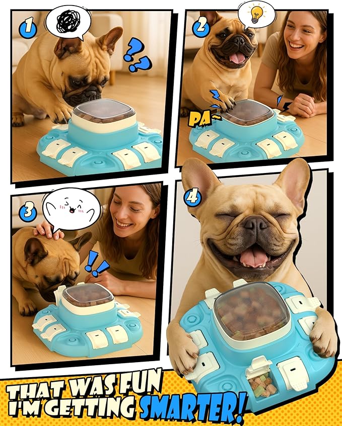 Dog Puzzle Toy：2 Levels for Smart Dogs, Slow Feeder with Button for IQ Training and Mental Enrichment for Small Medium Large Dogs