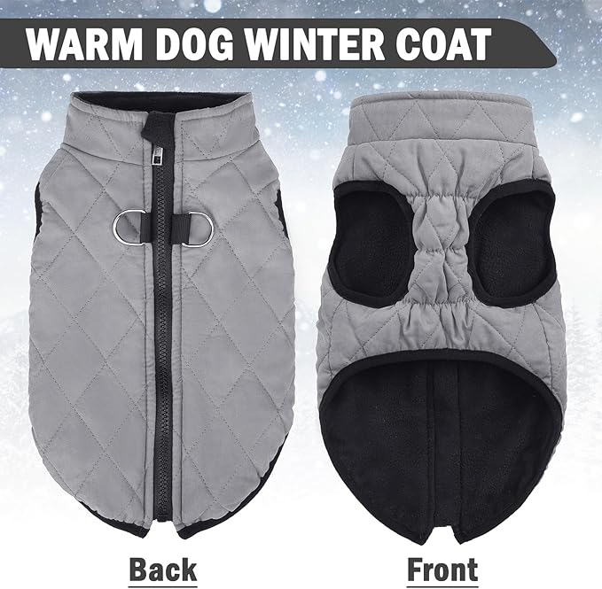 SCENEREAL Winter Dog Vest Coat with Harness Built in, Warm Dog Jacket for Small Medium Dogs, Puppy Cold Weather Coats with Zipper, Fleece Puffer Vest Windproof Snow Clothes for Puppy Pet