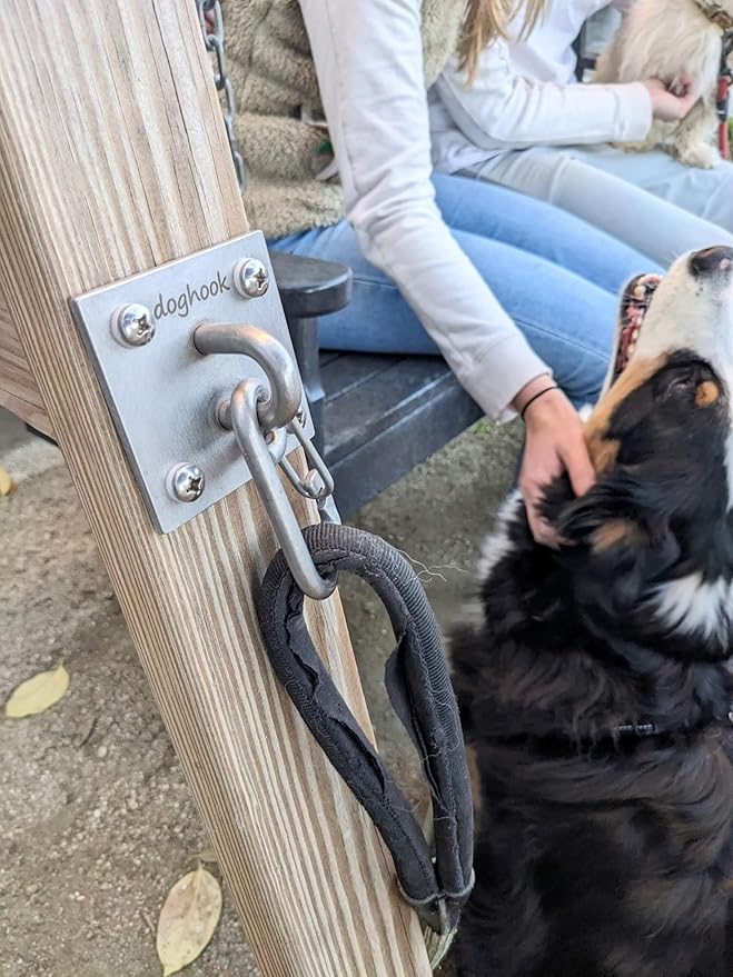 Canine Hitch- Secure Dog Leash Parking Indoor- Outdoor Wall Hook with EZ Clip - Tie Out Stainless Steel - Practical Lead Management for Home & Business