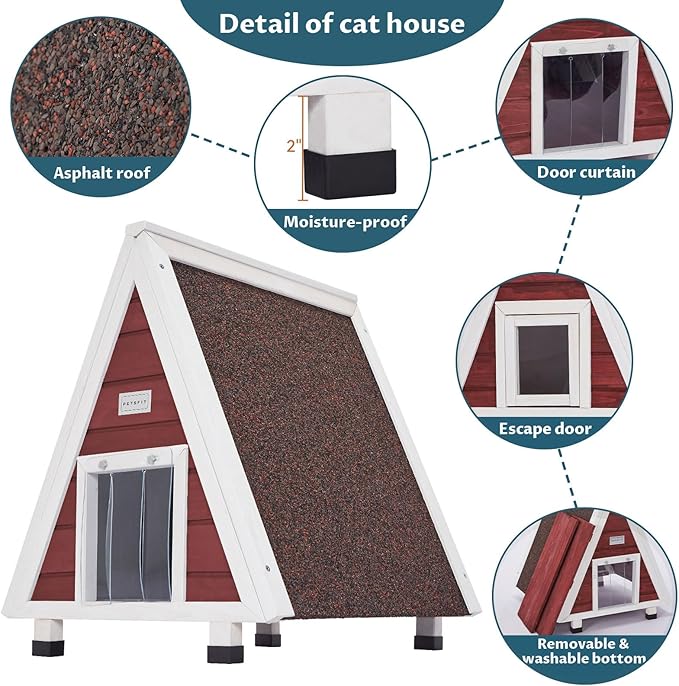 Petsfit Cat House Outdoor Weatherproof,Feral Cat House Outdoor Indoor with Escape Door for Rabbits,Ferret,Guinea Pig,Dogs and Other Small Animals Red