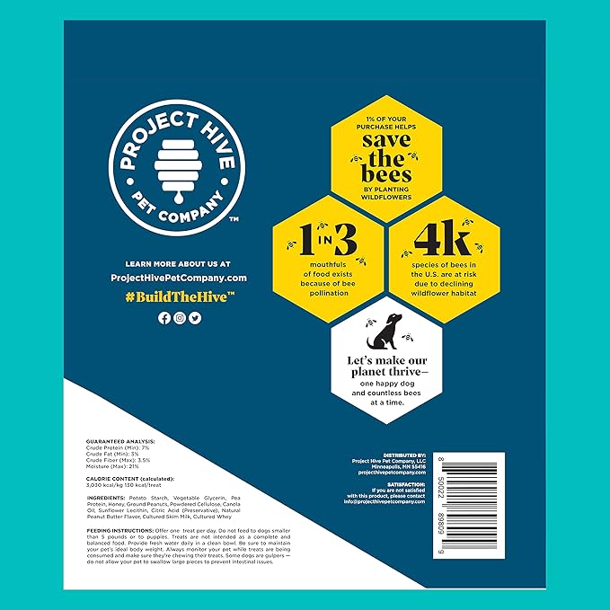 Hive Treats for Dogs Ñ Healthy, Non-GMO Project Verified, Natural Peanut Butter Flavored, Natural, Vegetarian Chews, Made in The USA (Hive Chews, Large Breeds)