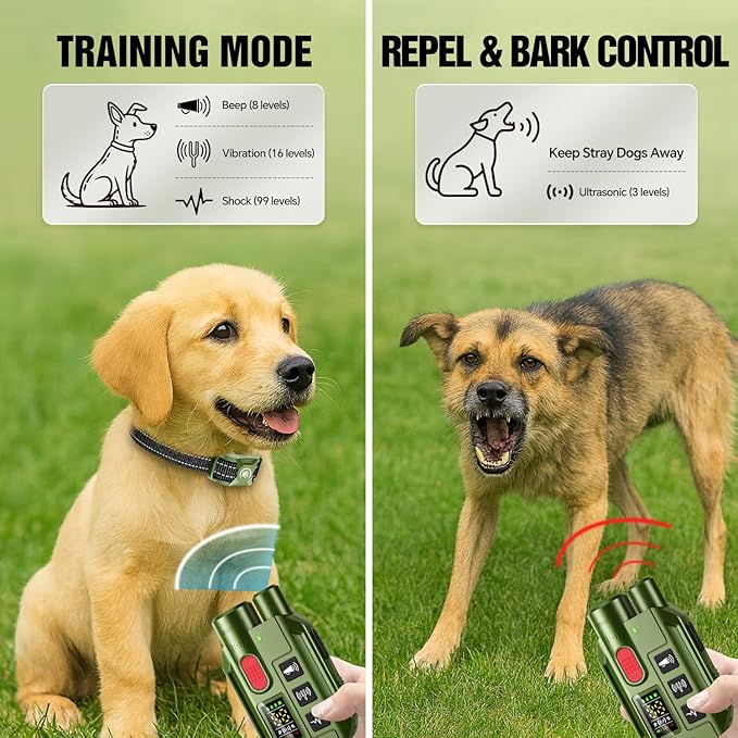 2 in 1 Dog Shock Collar & Ultrasonic Bark Deterrent Device – 3300FT Remote Training E Collar with Beep, Vibration & Safe Shock, IP67 Waterproof & Rechargeable for Small Medium Large Dogs