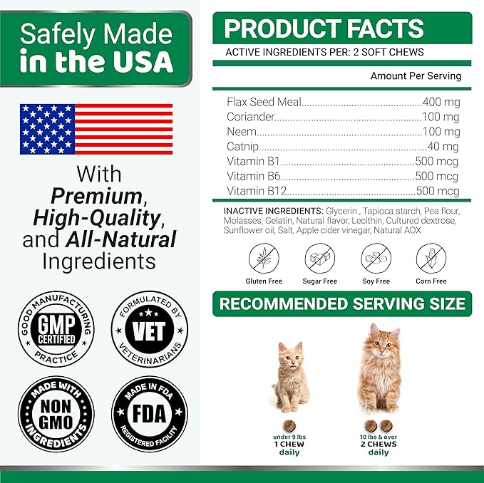 Flea Treatment for Cats - Flea and Tick Prevention for Cats - 160 Soft Treats - Natural Oral Supplement Pills for Kittens - All Breeds & Ages - Made in USA